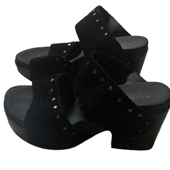 Naked Feet Black Studded Beslow Leather Platform Sandal Size 6.5 - Picture 10 of 11